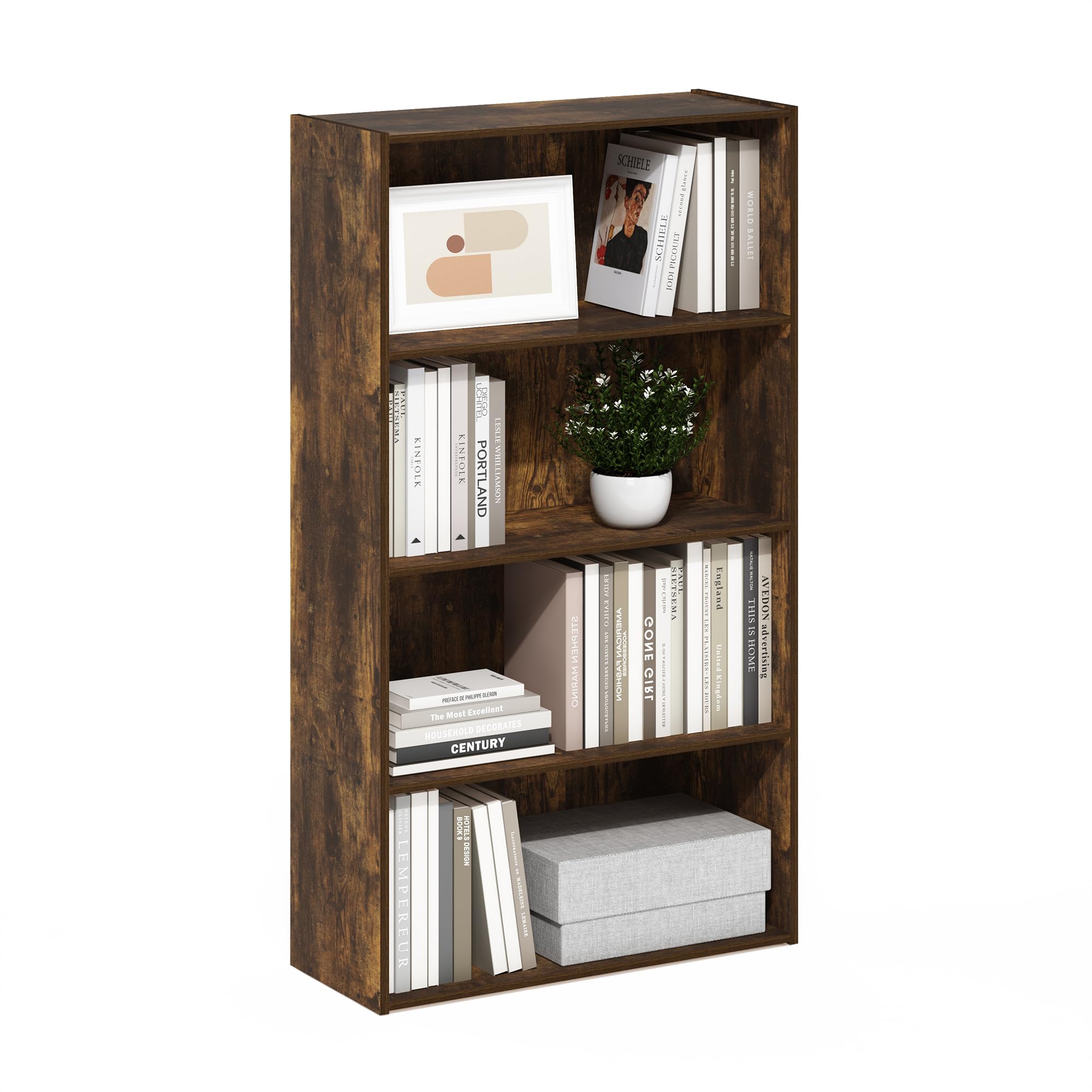 Photo 1 of ***MISSING HARDWARE -SELLING AS IS *** Furinno PASIR Book Shelf, 4-Tier Bookshelf, Bookcase with Open Shelf, 9.4 x 23.6 x 41.7, for Living Room, Bedroom, Home Office, Amber Pine