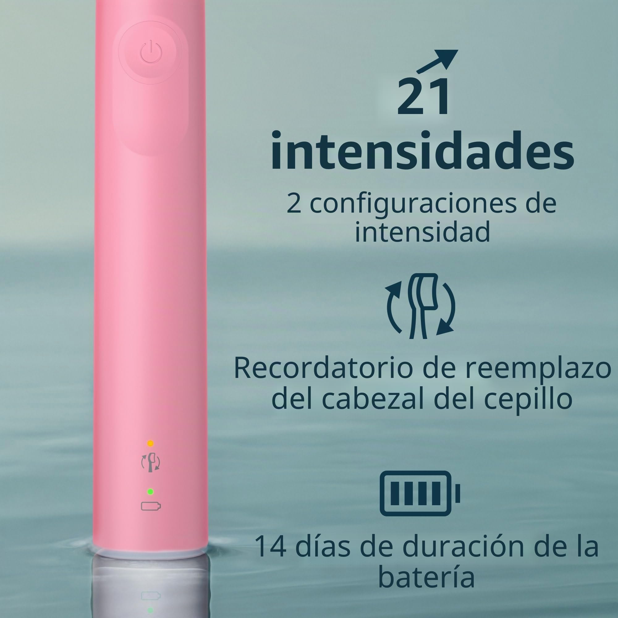 Cepillo de dientes eléctrico Philips Sonicare serie 4100 - Cepillo de dientes sónico con tecnología sónica avanzada, sensor de presión, dos ajustes de intensidad, Smartimer y Quadpacer, rosa intenso