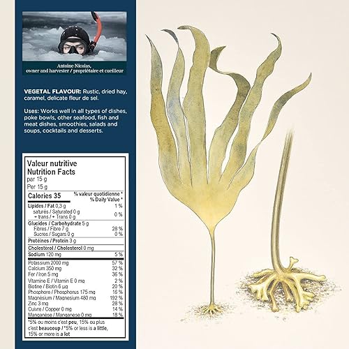 Miniatura 4 de Kombu Flakes - Algas marinas  1.5 onzas  Certificado canadiense, orgánico y ecológico  Verdura marina fácil de usar  Cosechado a mano  Laminaria
