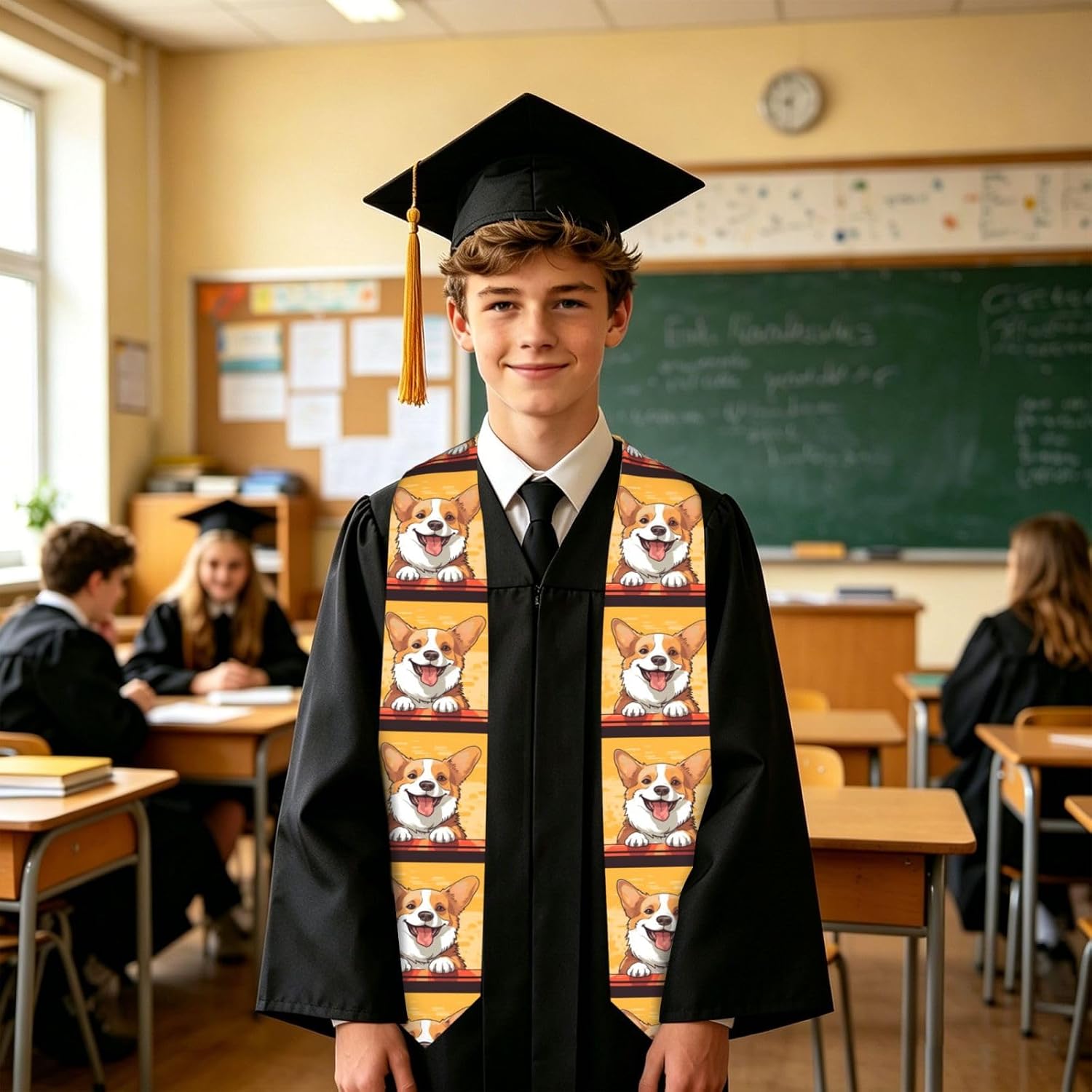 Cute corgi dog Graduation Stole 2026, Personalized Graduation Sash with Picture, Custom Grad Stole 51.2" image 4