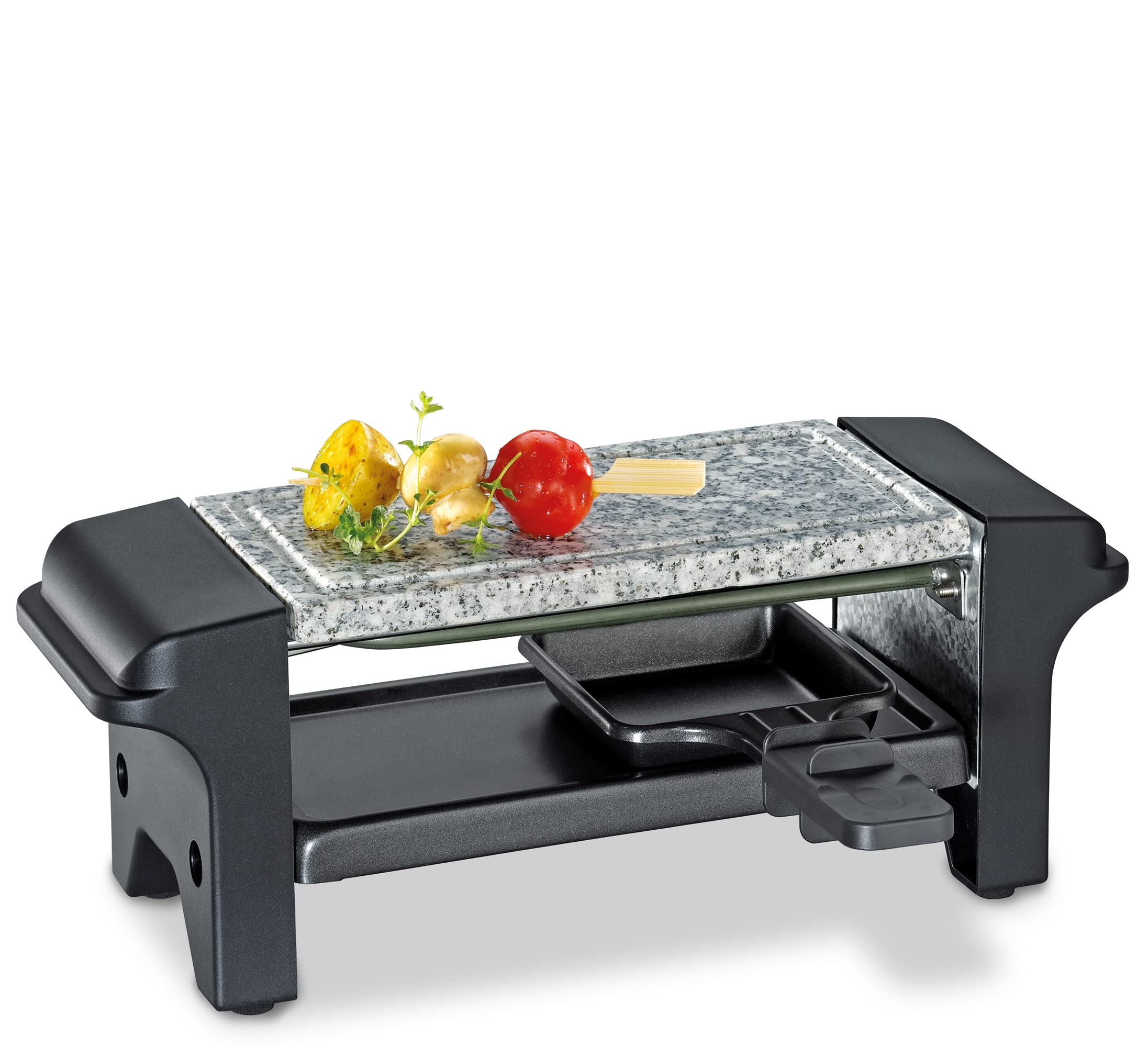 Küchenprofi Raclette Twin avec plaque en pierre, raclette pour deux avec plaque de gril en granit, grille de table pour 2 personnes, 2 poêles enduites, mini raclette pour 2 personnes, raclette à