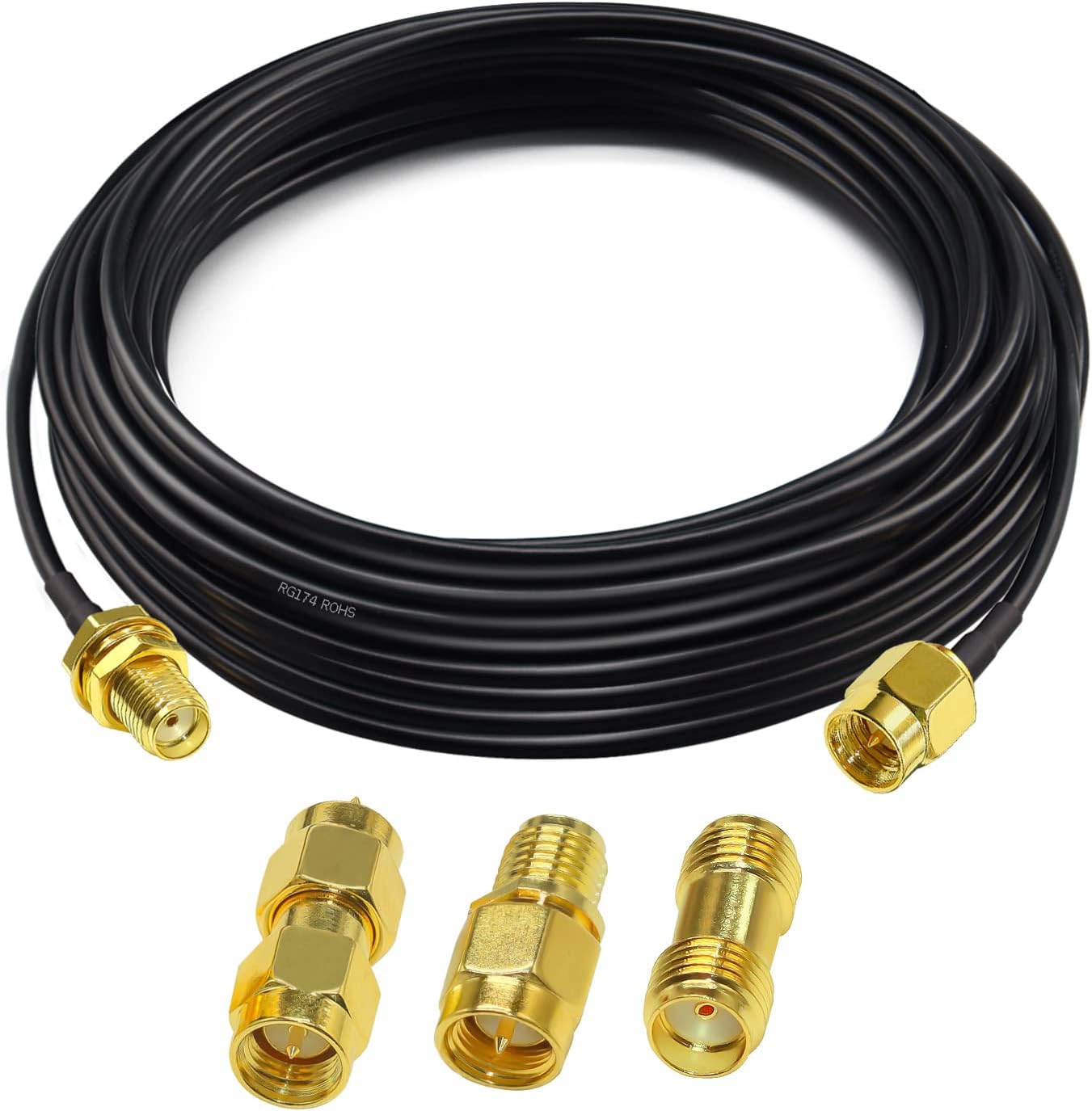TUOLNK 32.8FT(10M) WiFi Antenna Coaxial Cable, SMA Male to SMA Femalrg174, 3PCS Adapter Set, 2G 3G 4G LTE WiFi Antenna, ADS-B, GPS