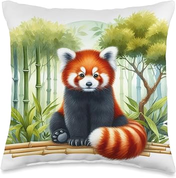 Red Panda Bamboo Trees Red Panda Lovers Art Design Throw Pillow