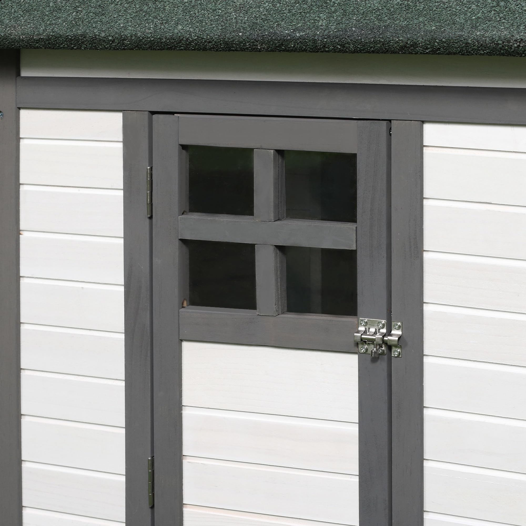 PawHut Pollaio in legno da esterno con nidi, 196 x 76 x 97 cm, grigio | Gabbia per galline, tetto asfaltico impermeabile, vassoio rimovibile, coperchio ribaltabile
