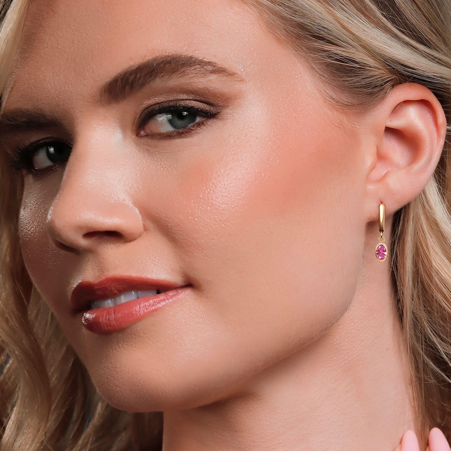 Gem Stone King Pink 14k Yellow Gold Earrings Set with Zirconia - Image 4