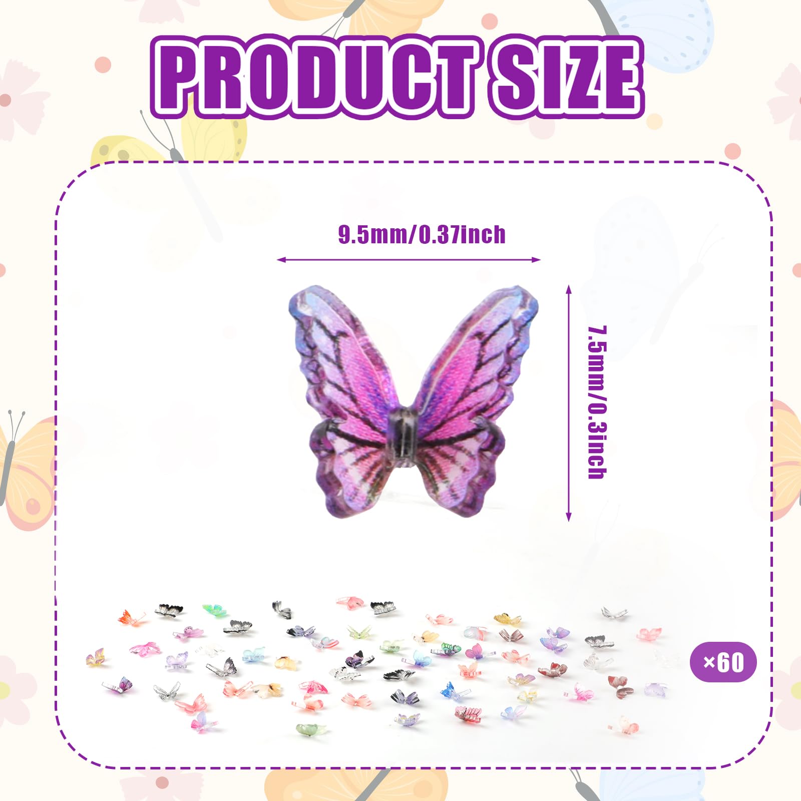 60 Micro Farfalle In Resina Miste - Colorate E Lucide 1,05x0,9 Cm - Per Decorazioni Su Unghie, Telefoni, Artigianato E Hobby Creativi