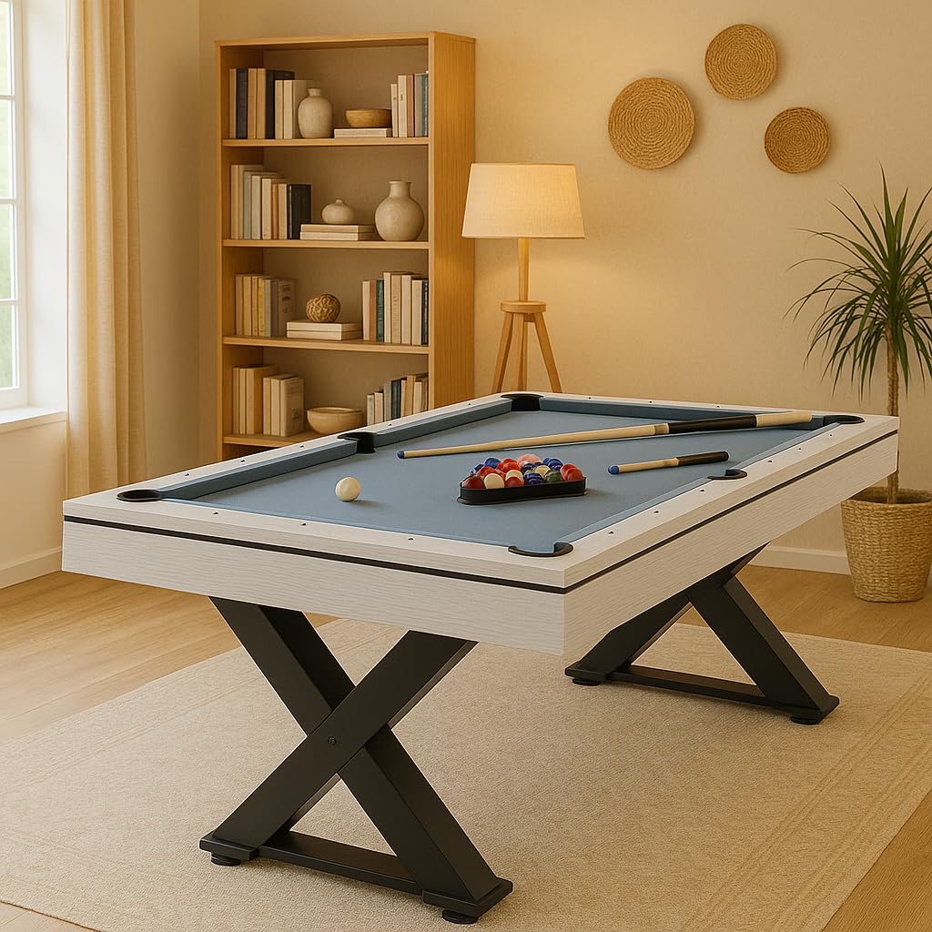 CONCEPT USINE | Tavolo multigioco 3 in 1 Biliardo e Ping-Pong Texas + Accessori | Design moderno in legno grigio | Tavolo da gioco o pranzo | Materiali di qualità | Famiglia o tra amici