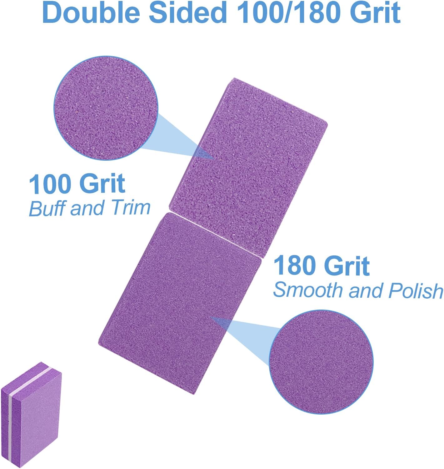 Nail Buffers (100 Pack), Mini Buffer Block Nail File for Acrylic Nails and Natural Nails, 100/180 Grit Nail Buffer Block Bulk Buffing Blocks for Nail Buff Professional Manicure File Blocks Set Purple