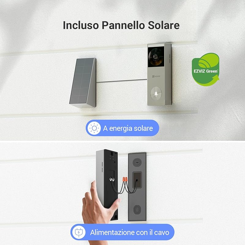 Interfon video wireless EZVIZ CP3 Pro cu cameră 2K WiFi, detectare persoane, vedere nocturnă color, comunicare bidirecțională, încărcare solară, compatibil Alexa