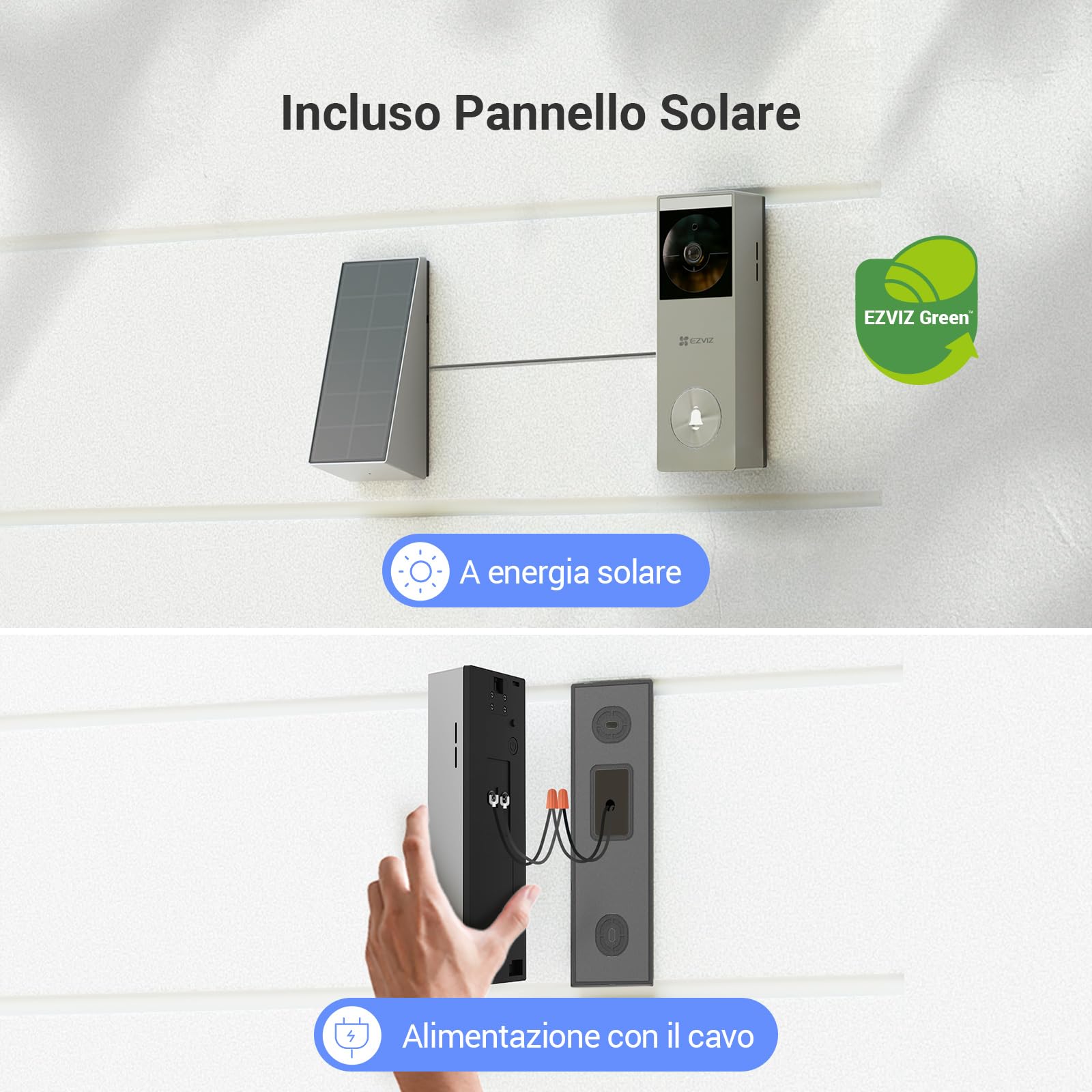 EZVIZ CP3 Pro Video Campanello a Batteria con Telecamera WiFi 2K, Rilevamento di Persone, Visione Notturna a Colori, Audio Bidirezionale, Pannello Solare Incluso, 8GB eMMC, Impermeabile, Alexa
