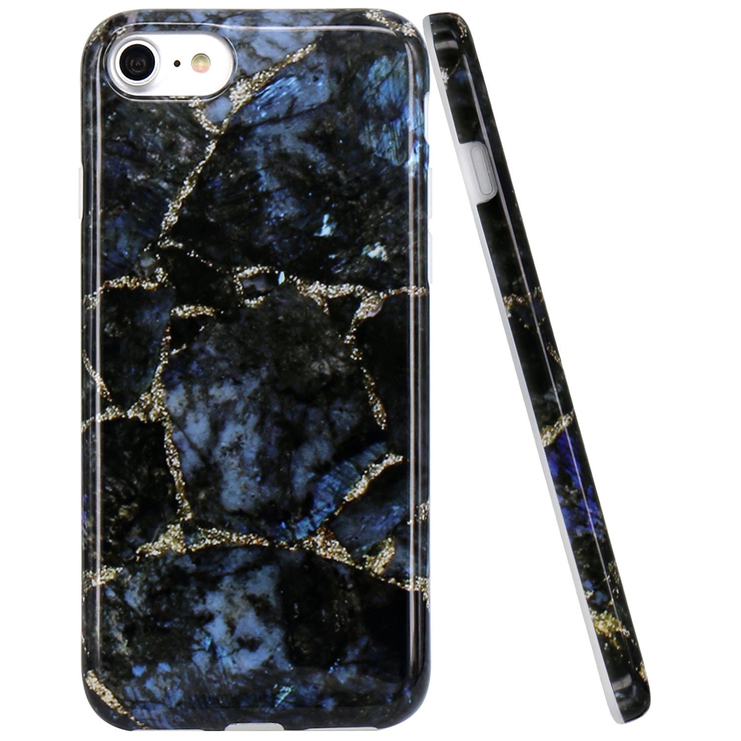 JAHOLAN iPhone Case, iPhone Case Black Gold Stone Marble Design Clear  Bumper Glossy TPU Soft Rubber Silicone Cover Phone Case for iPhone iPhone 