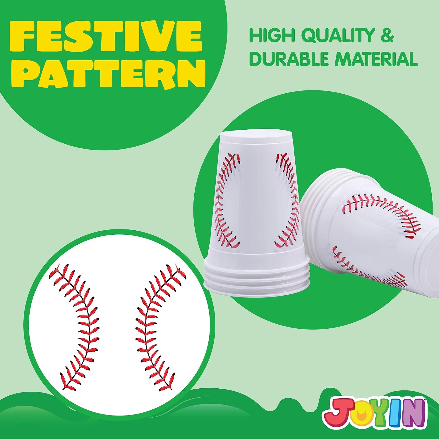 JOYIN 72 Pcs Party Cups Bulk, Disposable Plastic Party Cups Tableware for Birthday Party Supplies, Party Decorations, Theme Party Supplies Baseball