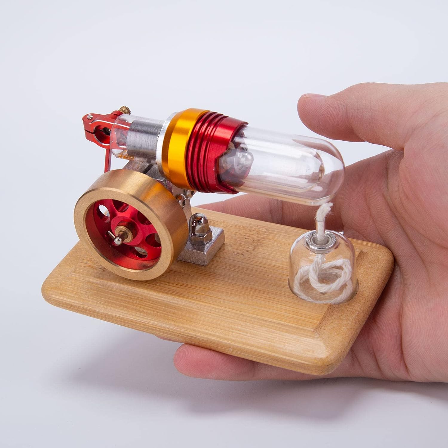 Generic ENJOMOR Hot Air Stirling Engine Kit, Mini Free Piston Stirling Engine External Combustion Engine STEM Physical Model Set for Kid & Adult, 11 x 6.5 x 6.5cm
