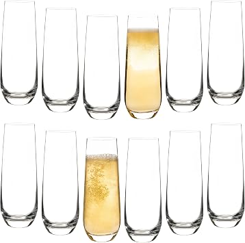 Stemless Champagne Flutes Set of 12 Clear Toasting Glasses 10 oz | Perfect for Celebrations Wedding Parties and Mimosas