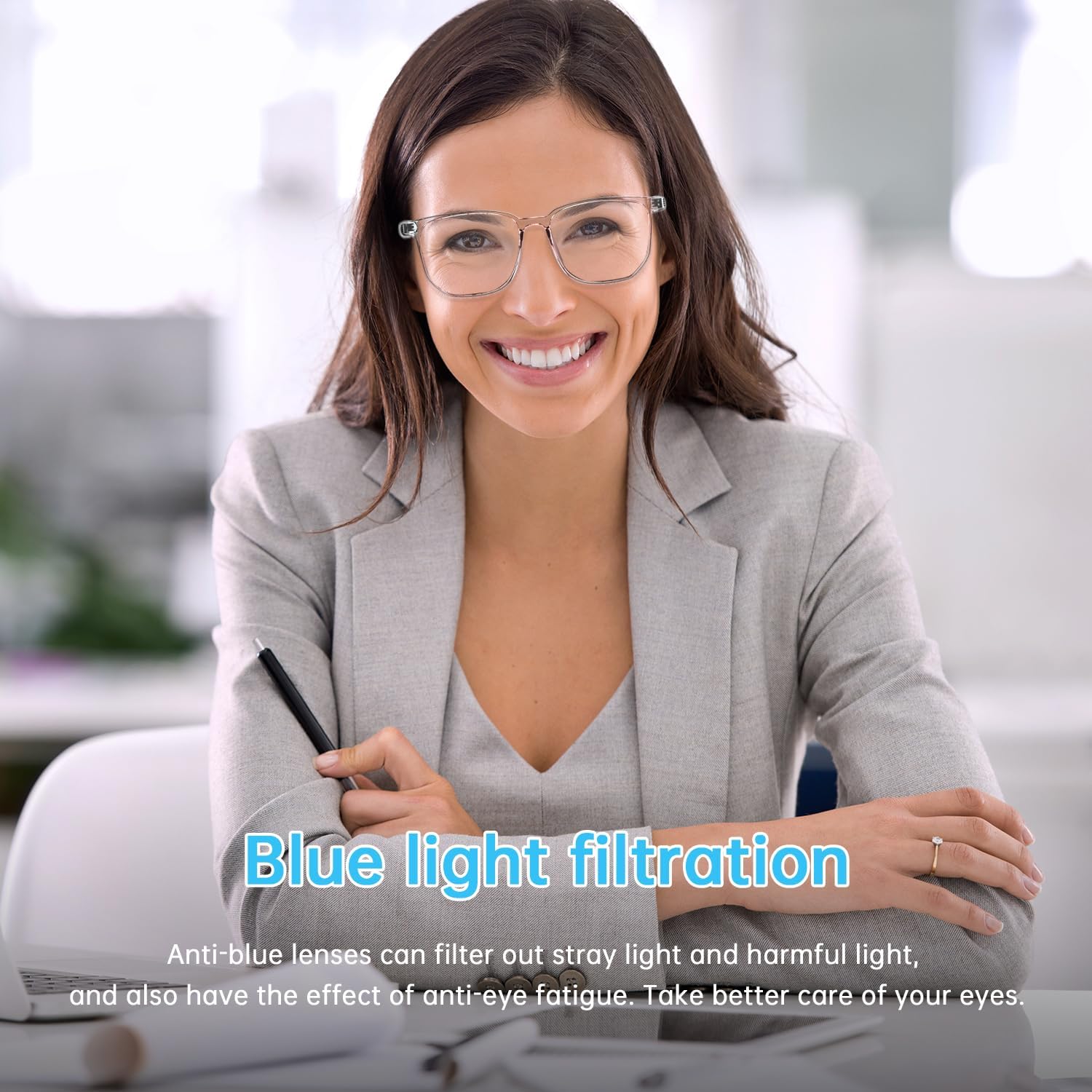 GenXenon Smart Glasses for Women, Clear Frame Blue Light Glasses, Magnetic Charging, Open-Ear Design, Voice Assistant, Bluetooth Glasses with Speakers, Audio Eyeglasses for Working Gaming (GS03-C)