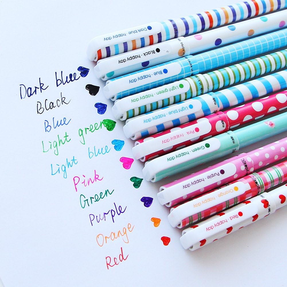 Toshine Cute Color Pens for Women Toshine Colorful Gel Ink Pens Multi Colored Pens for Bullet Journal Writing Roller Ball Fine Point Pens for Kids Girls Children Students Teens Gifts 10 Pcs (0.5 mm)