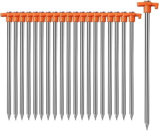 20 Pack Tent Stakes Heavy Duty, 10.25 Inch Yard Stakes Non-Rust Metal Tent Pegs Ground Stakes Tent Spikes for Camping Patio, Garden, Canopies, Grassland, Outdoor – Orange