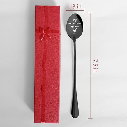 Miniatura 6 de PZJIEAN My Ice Cream Spoon - Cuchara negra grabada de acero inoxidable, divertida cuchara de helado, cuchara de café, regalos para amantes del