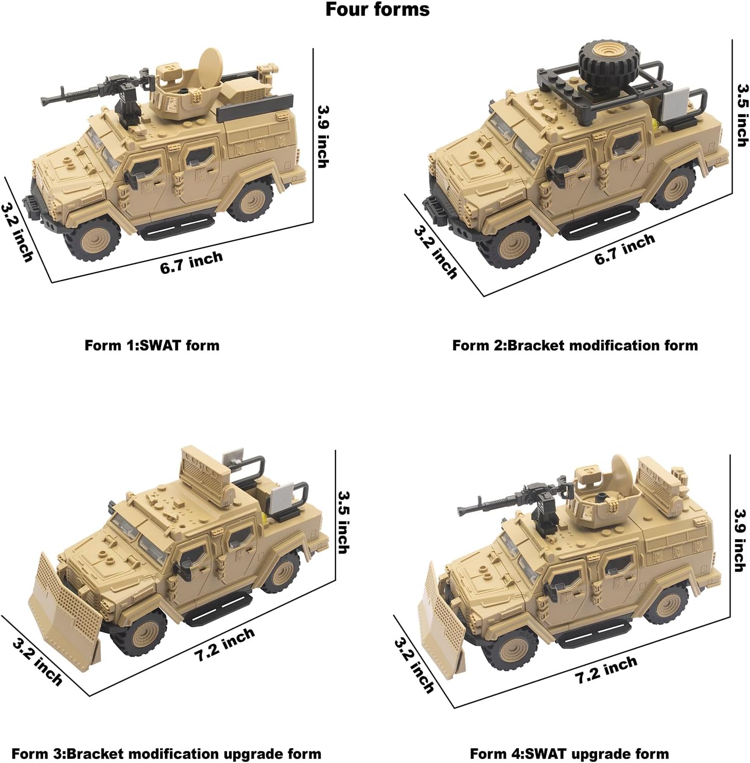 Military Vehicle Building Toy, Armored Vehicle Building Block Toy, Army Battle Brick, Military Car Model Toys for Age 6 7 8 9 10 11 12+, Accessories Compatible with Major Mini Figure (Desert Color)