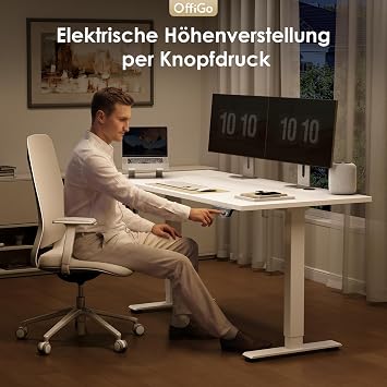 OffiGo Höhenverstellbarer Schreibtisch 140 cm Elektrischer Schreibtisch Ergonomischer Tisch mit Memory-Funktion Gaming Tisch Höhenverstellbar Moderner Computertisch für Zuhause Weiß