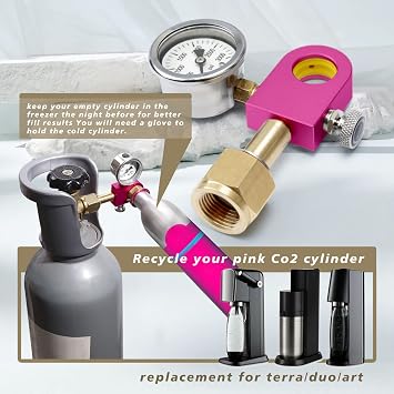 Soda Refill Adapter for Filling Soda maker pink Co2 Cylinder, CO2 refilling Adapter Compatible with DUO Terra Art pink soda Cylinder, Purple upgraded