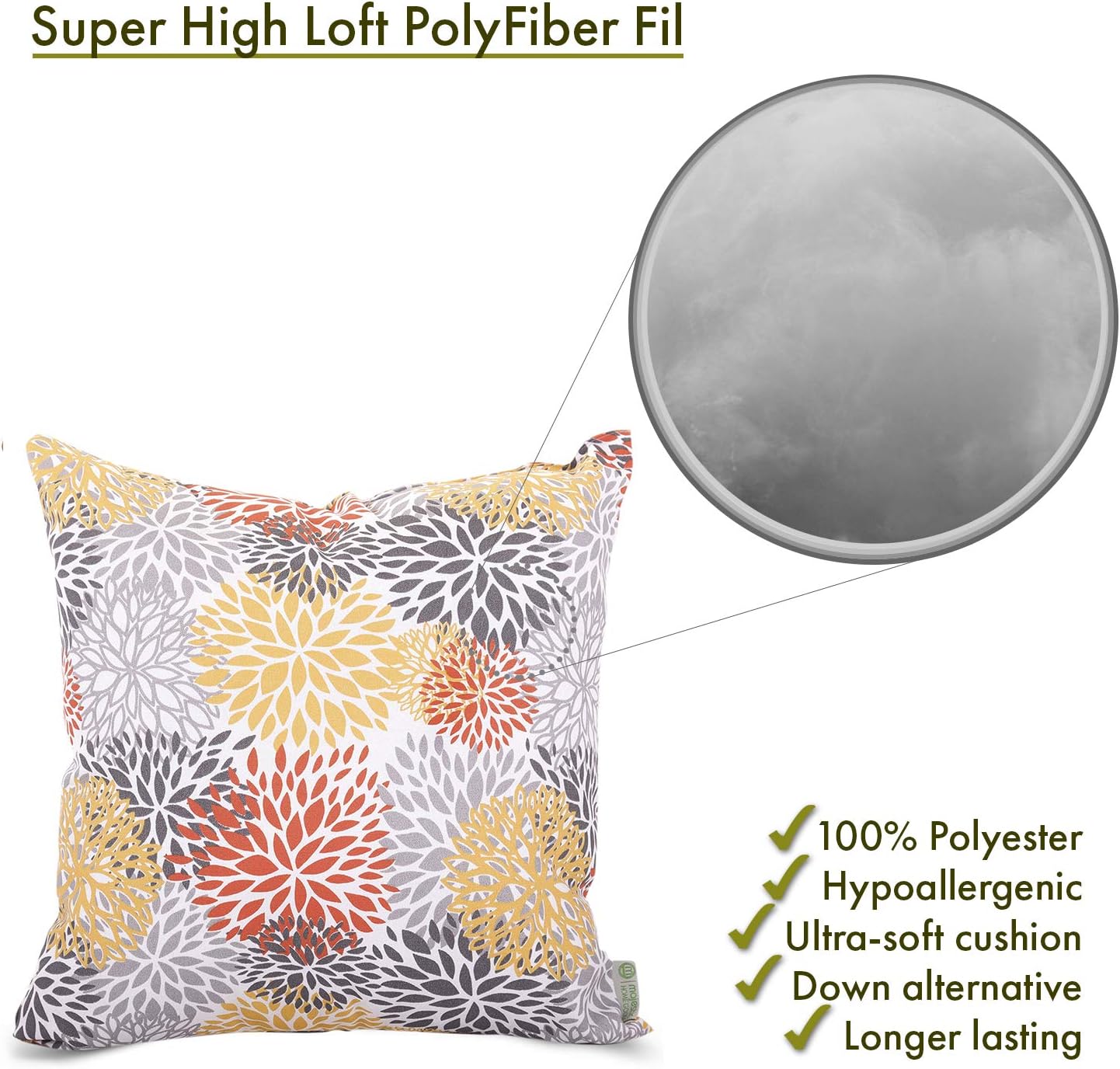 Majestic Home Goods Citrus Blooms Indoor/Outdoor Large Pillow 20" L x 8" W x 20" H