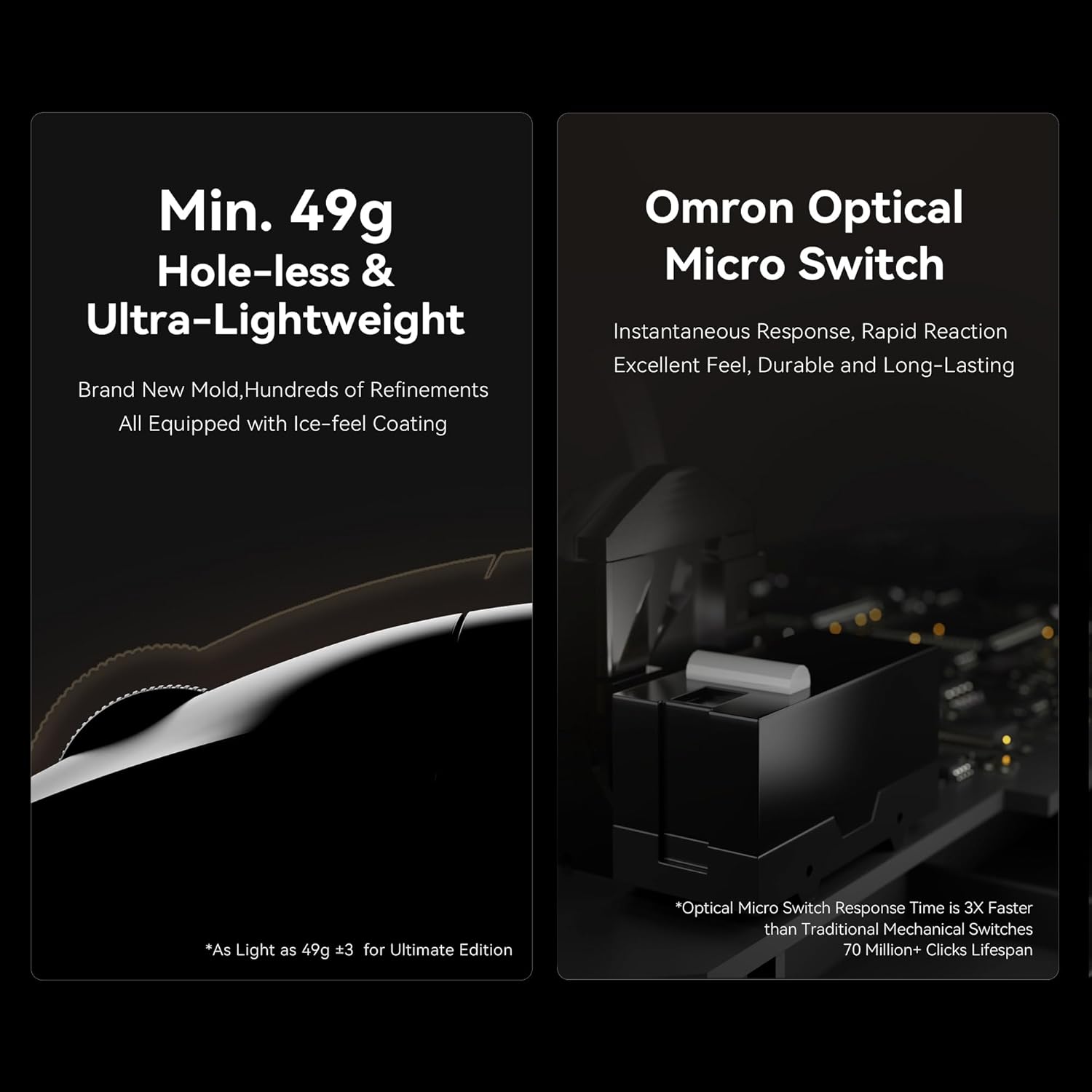 Ultra-lightweight design and Omron Optical Micro Switches