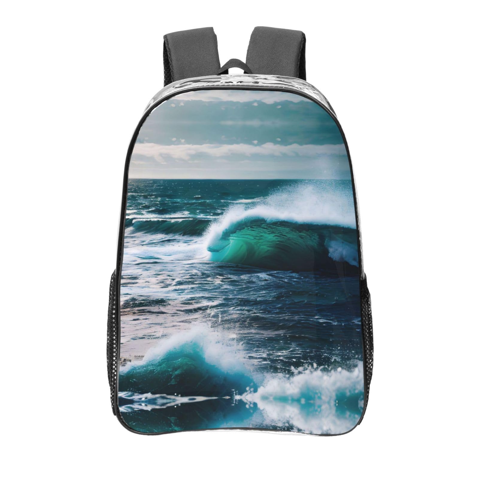Sac à dos transparent imprimé eau de mer au design décontracté chic avec finitions noires - 8