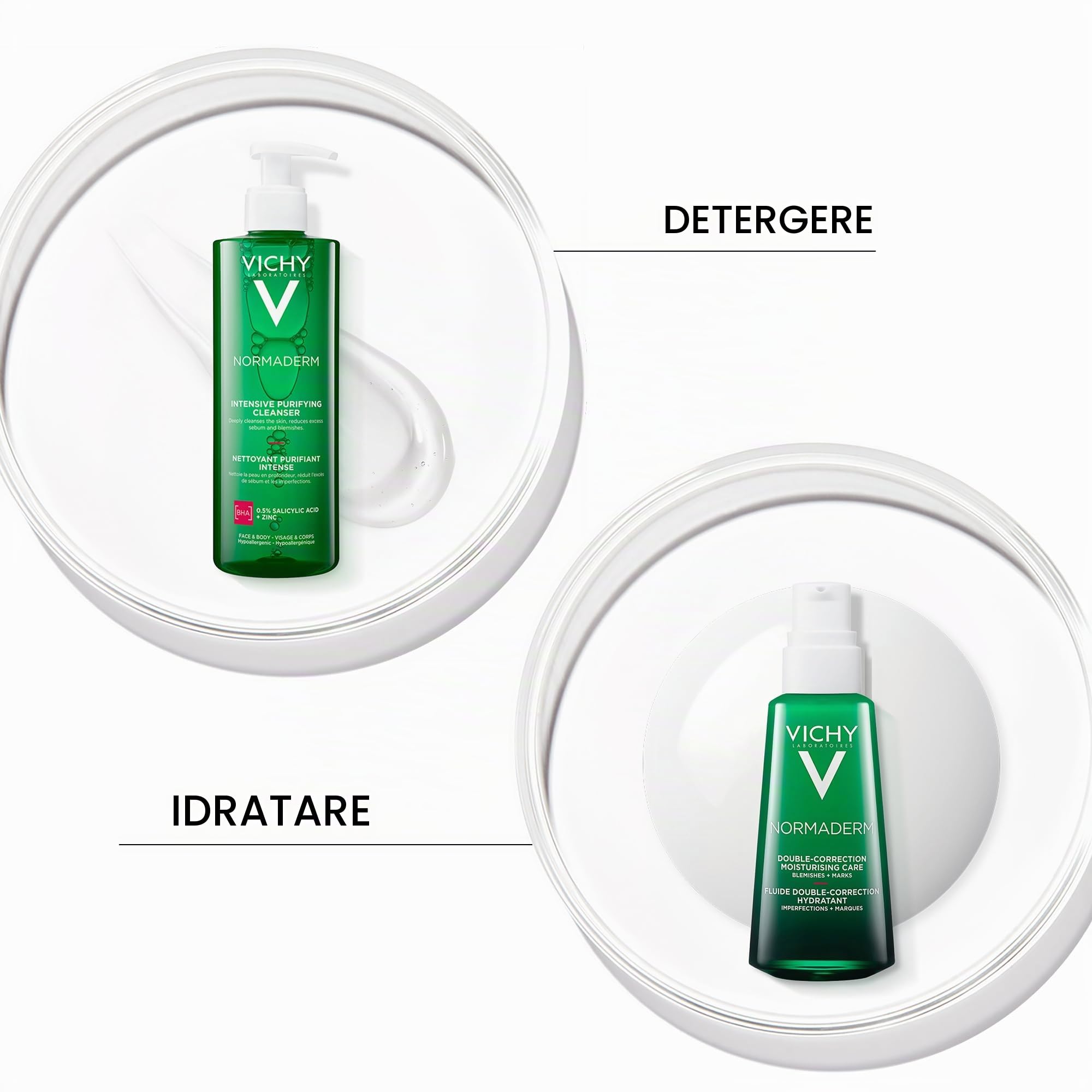 Vichy Normaderm, Kit con Detergente Purificante e Trattamento Anti-Imperfezioni, Per Pelli Grasse a Tendenza Acneica, Effetto Correttivo e Idratante, Con Acido Salicilico, 400 ml + 50 ml
