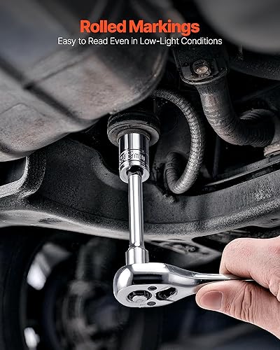 Miniatura 4 de VEVOR Juego de enchufes, 46 piezas, juego de herramientas de llaves de vaso de 1/4 de pulgada, tamaño SAE y métrico, profundo y estándar, kit de