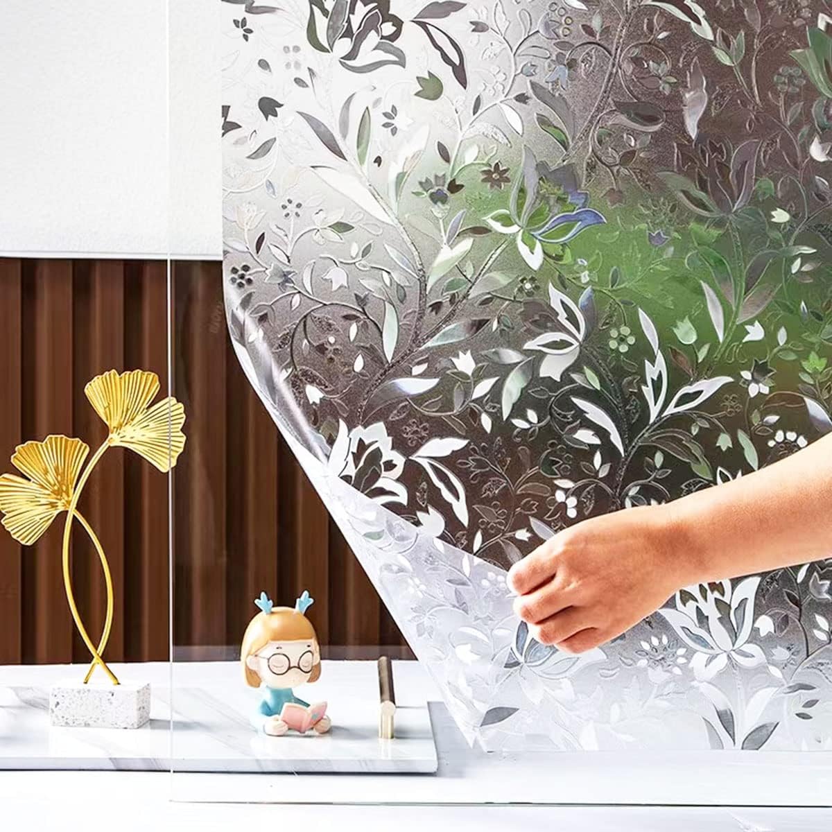 SUMAGITIN Window Film Privacy 3D Tulip Frosted Privacy Film Static Cling Glass Door Covering Static Window Removable Non Adhesive Anti UV Glass Covering Film for Home Office,35.4inch x 157.5inch