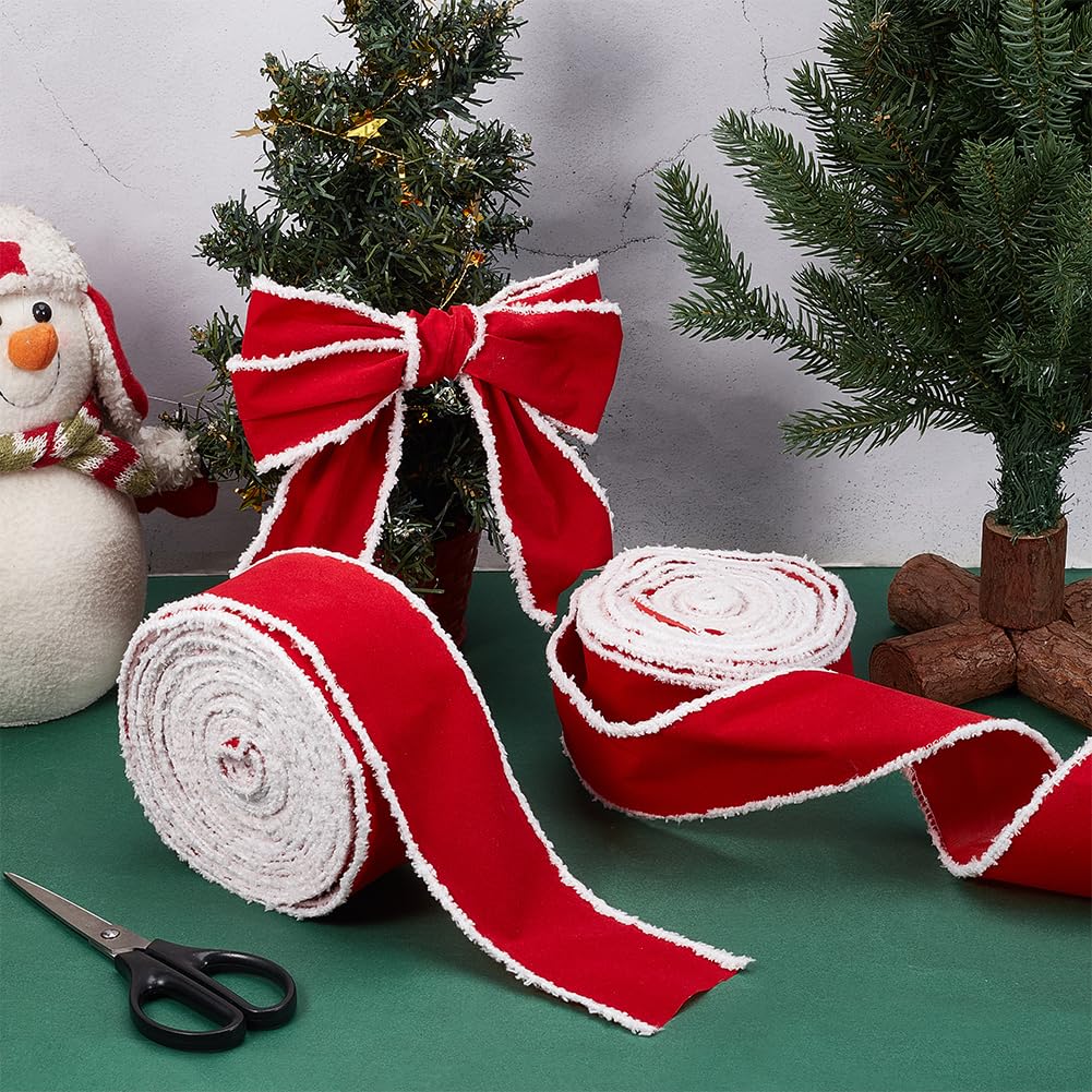 MAYJOYDIY 2 Rollen 20M Weihnachts Samt Dekorationsband 6.6cm Breites Rotes Samtband mit Draht und Weißer Schneeverwehungs Kante Weihnachtsbaum Rote Bänder für Große Schleifen Basteln Weihnachtskranz