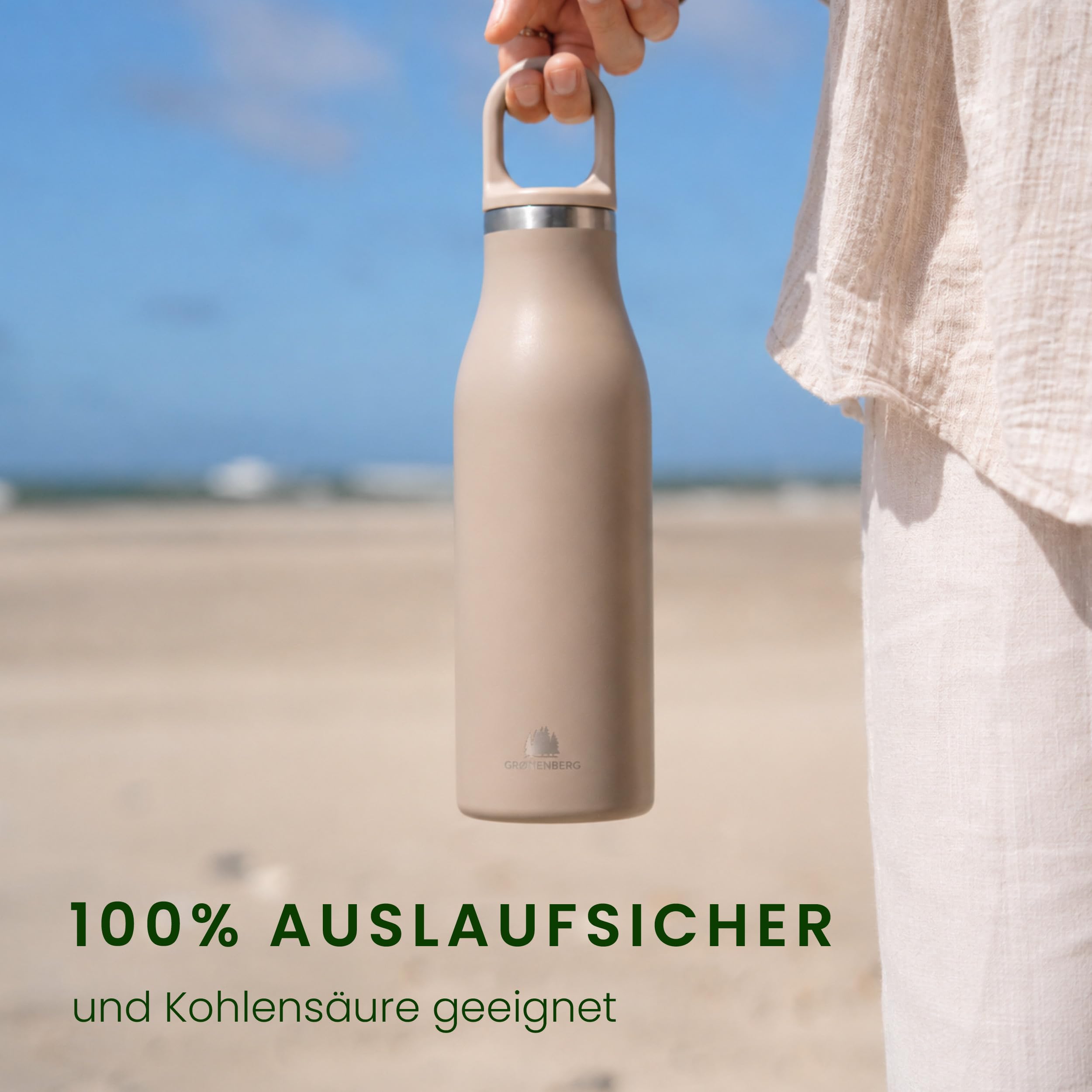Groenenberg Trinkflasche Edelstahl 500ml oder 750ml | 100% Auslaufsicher | Thermosflasche Kohlensäure geeignet | Isolierflasche Trinkflasche Sport