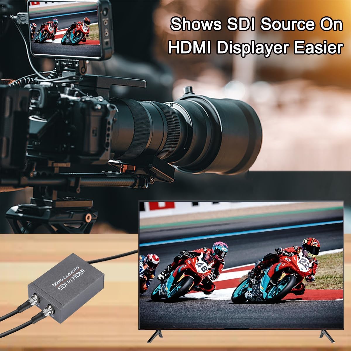 Anber-Tech SDI to HDMI Converter, SDI to HDMI Audio De-embedder Support 3G-SDI, HD-SDI, SD-SDI Auto Format Detection and Stereo Audio De-embedder, Support Loopout (Grey)