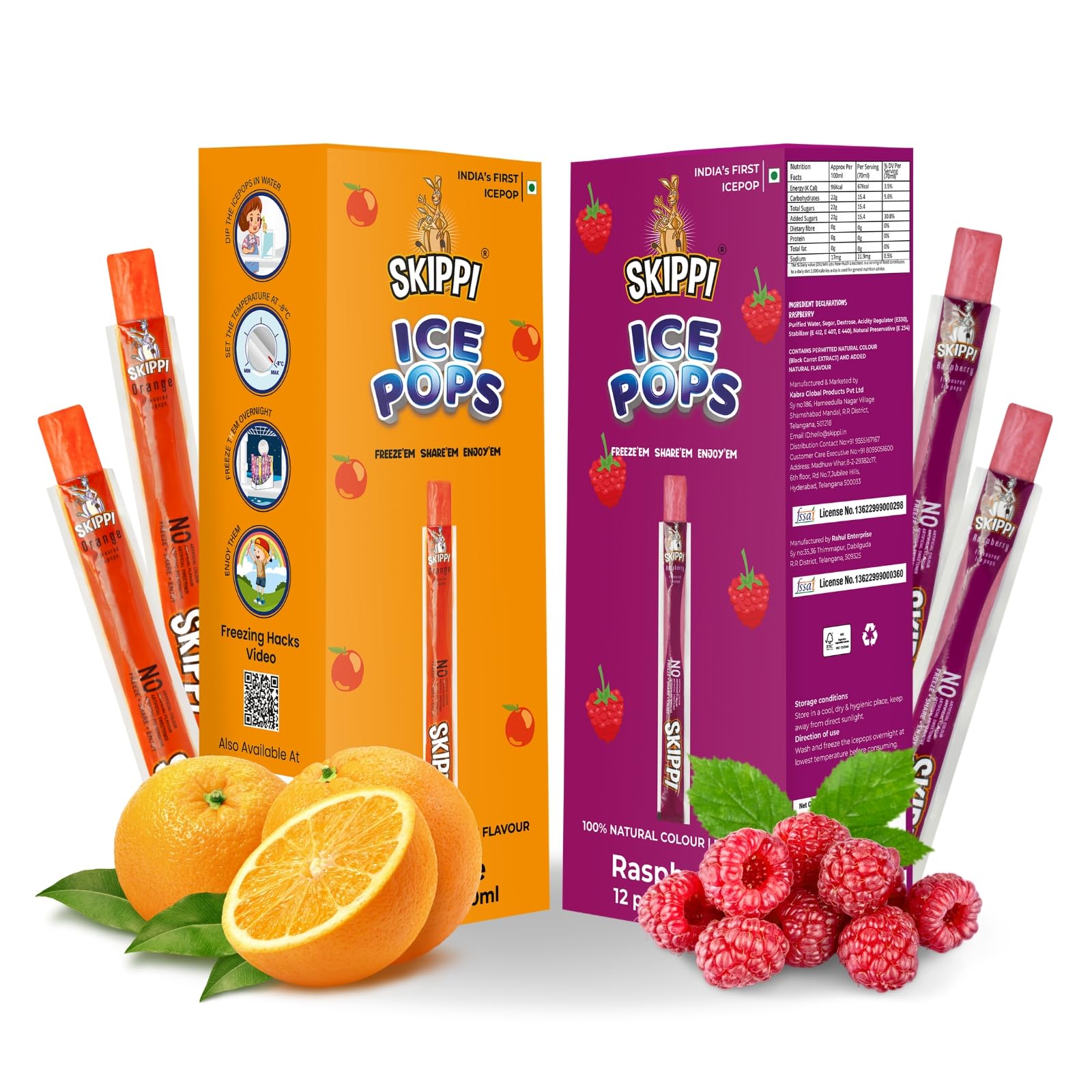Skippi Icepops Freezer Pops, Juice Bars, Ice Pops - Raspberry & Orange Flavors (12+12 Pops Boxes) (B09PJH52JN) Amazon Price History, Amazon Price Tracker