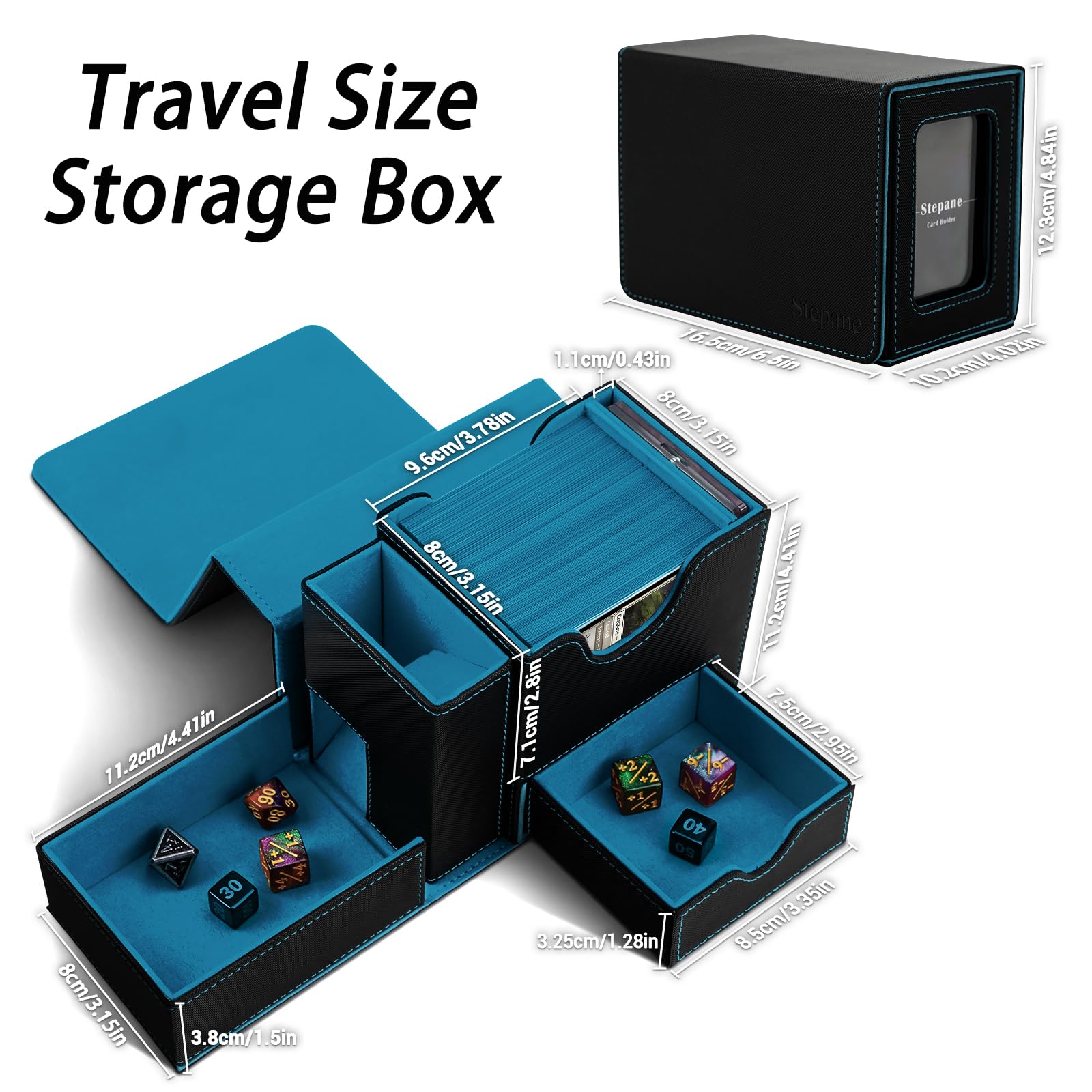 MTG - Caja de mazo, bandeja de dados y torre 2 en 1 MTG Commander para más de 120 tarjetas de una sola manga, caja de cubierta de cuero con cierre magnético para tarjetas y base para TCG, CCG,