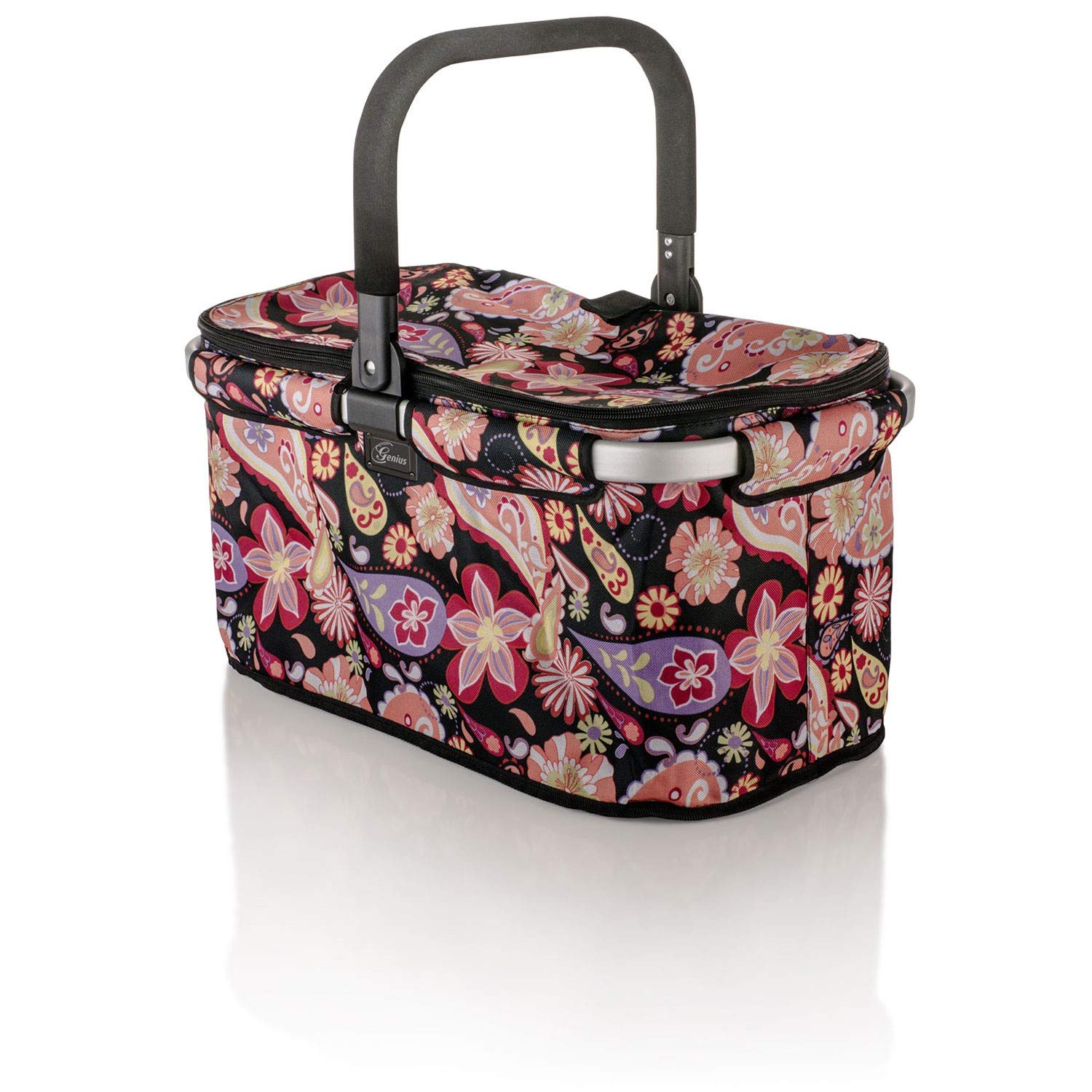 Genius 14260 Einkaufskorb, Aluminium/Stoff, Schwarz Mit Bunten Punkten, 48 x 28 x 27 cm