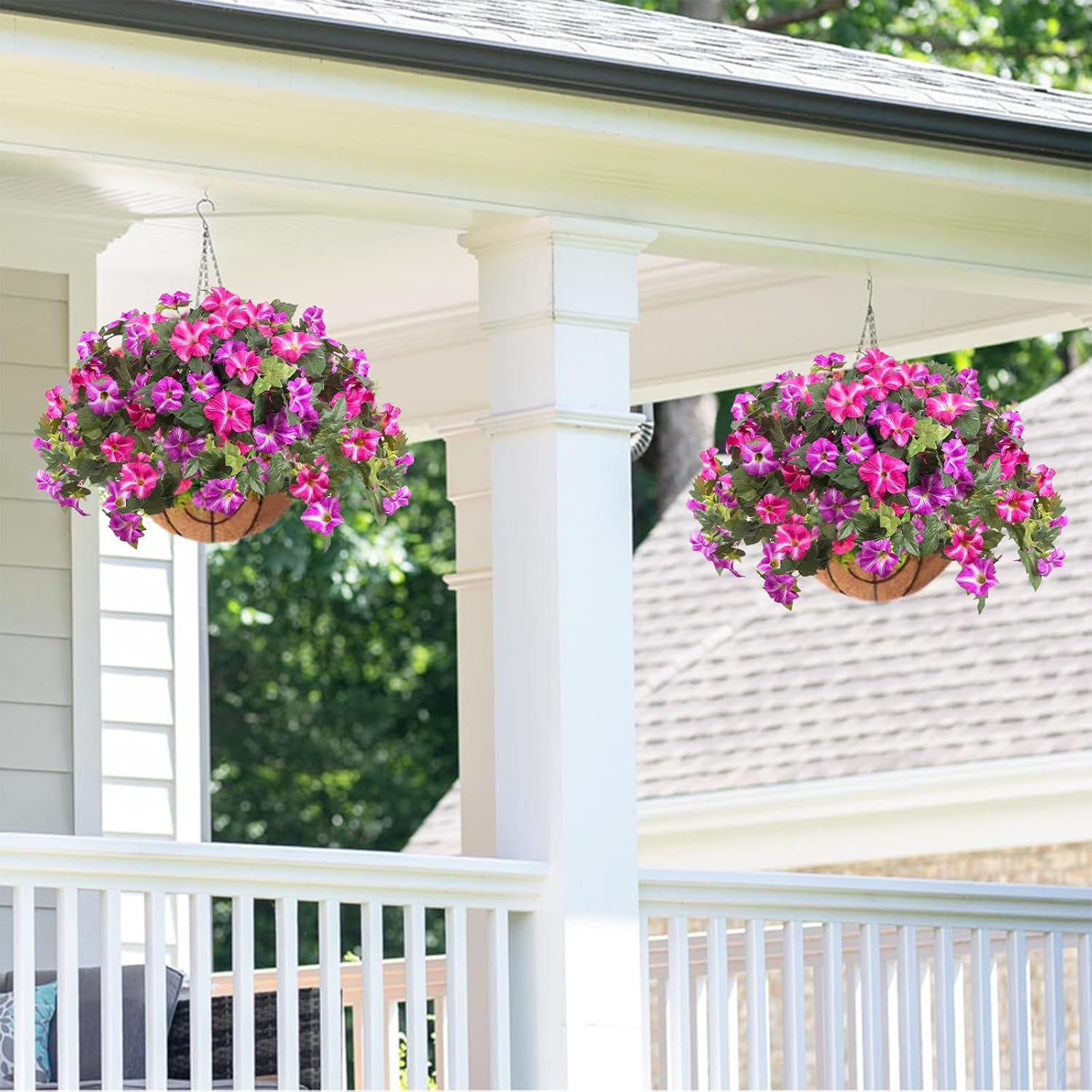 Artificial Fake Flowers Plants for Outdoors Decoration 2PCS No Fade Faux Petunias UV Resistant Realistic Silk Flowers for Home Garden Balcony Yard Porch Deco (Fuchsia) - Image 6
