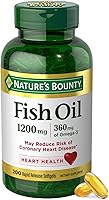 Nature's Bounty Fish Oil 1200mg Omega-3 Supplements for Heart Health - Burpless 360mg EPA/DHA, 200 Softgels