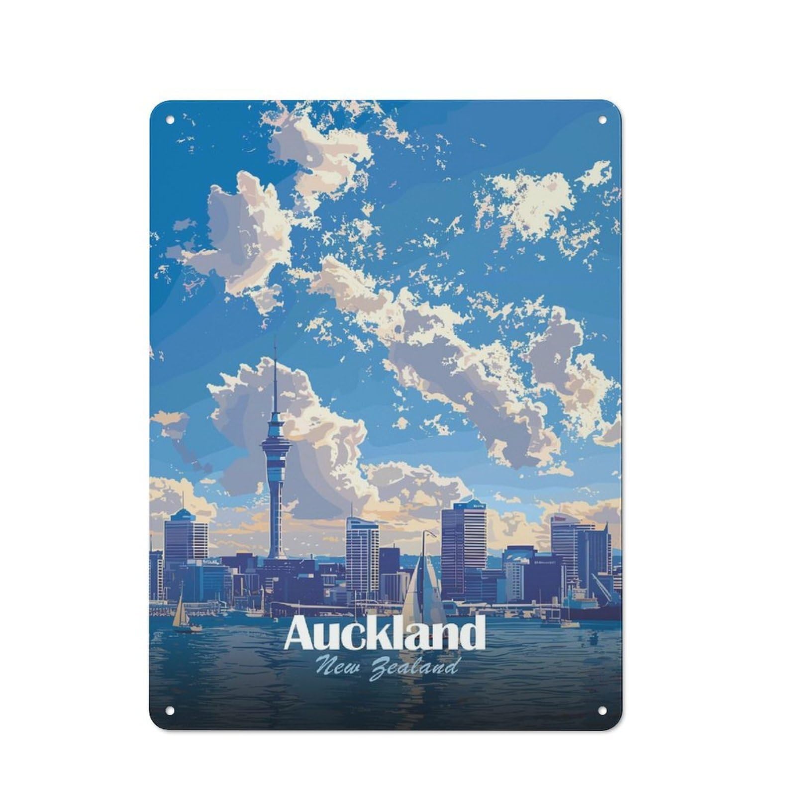 Junmoney Style-12 Tin Sign 40X30cm With Auckland New Zealand Cityscape Art For Garage Wall, Vintage Decor, A Housewarming Gift For Fans Of Vintage Interiors