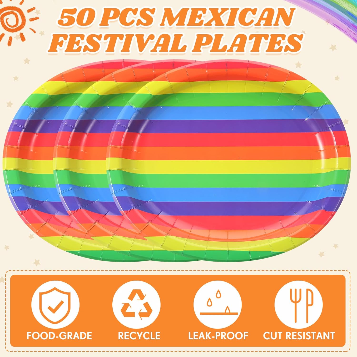 Pickmesh 50 Pcs Rainbow Party Plates 10" x 12" Oval Gay Pride Paper Plates Colorful Stripes Gay Pride Party Supplies Dinner Serving LGBT Disposable Tableware for Carnival Birthday Decorations