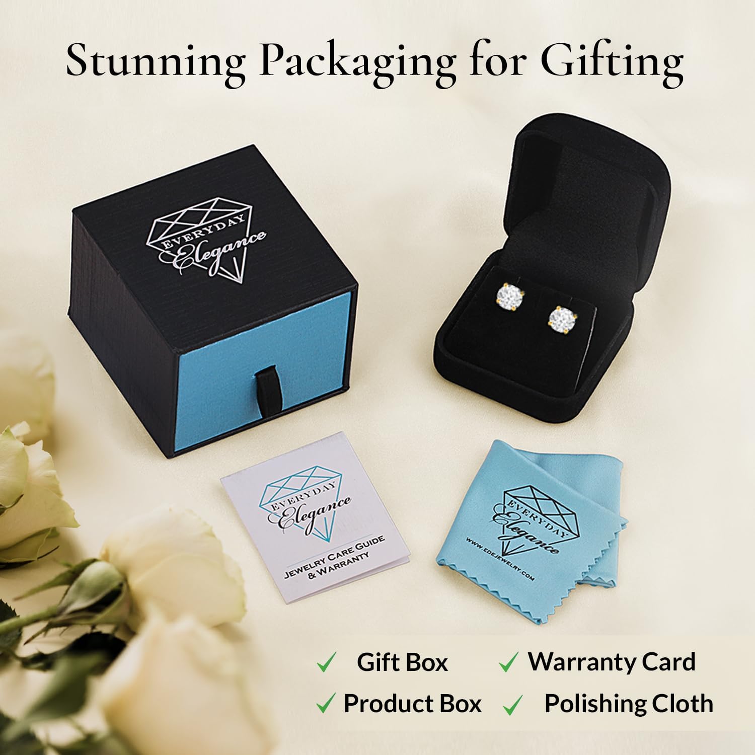 14k Gold Solitaire Round Cubic Zirconia CZ Stud Earrings for Women & Men with 14k Gold Butterfly Push Backings | 4MM-8MM with Gift Box