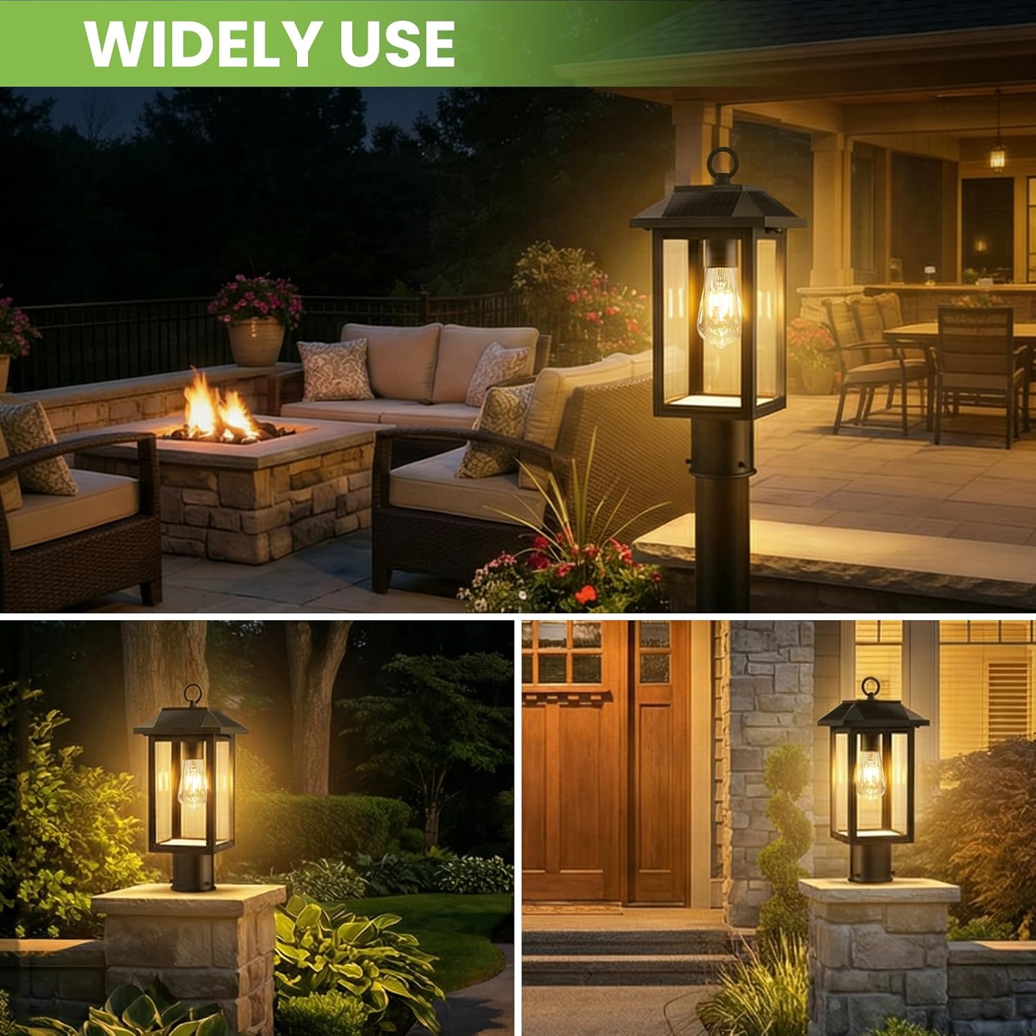 Solar Post Lights, Dusk to Dawn Solar Lamp Post Light with Pier Mount Base, 2700K Post Lights Outdoor Waterproof, Vintage Street Lights for Lawn Garden Yard Pole Pillar (E26 Bulbs Included)
