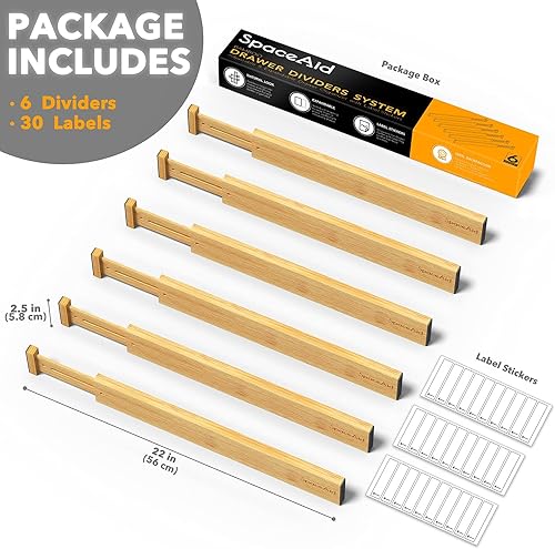 Miniatura 5 de SpaceAid Organizador de almacenamiento de bolsas para cajón de cocina, organizador de bambú, (paquete de 4) separadores de cajones de bambú SpaceAid