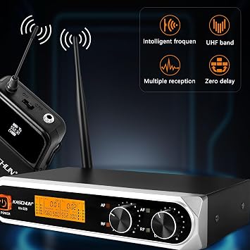 Wireless Microphone System, Professional Cordless Dynamic Wireless Mic Set, Lapel Microphone Wireless,200ft Range, Suitable for DJ, Church, Karaoke, Home and KTV