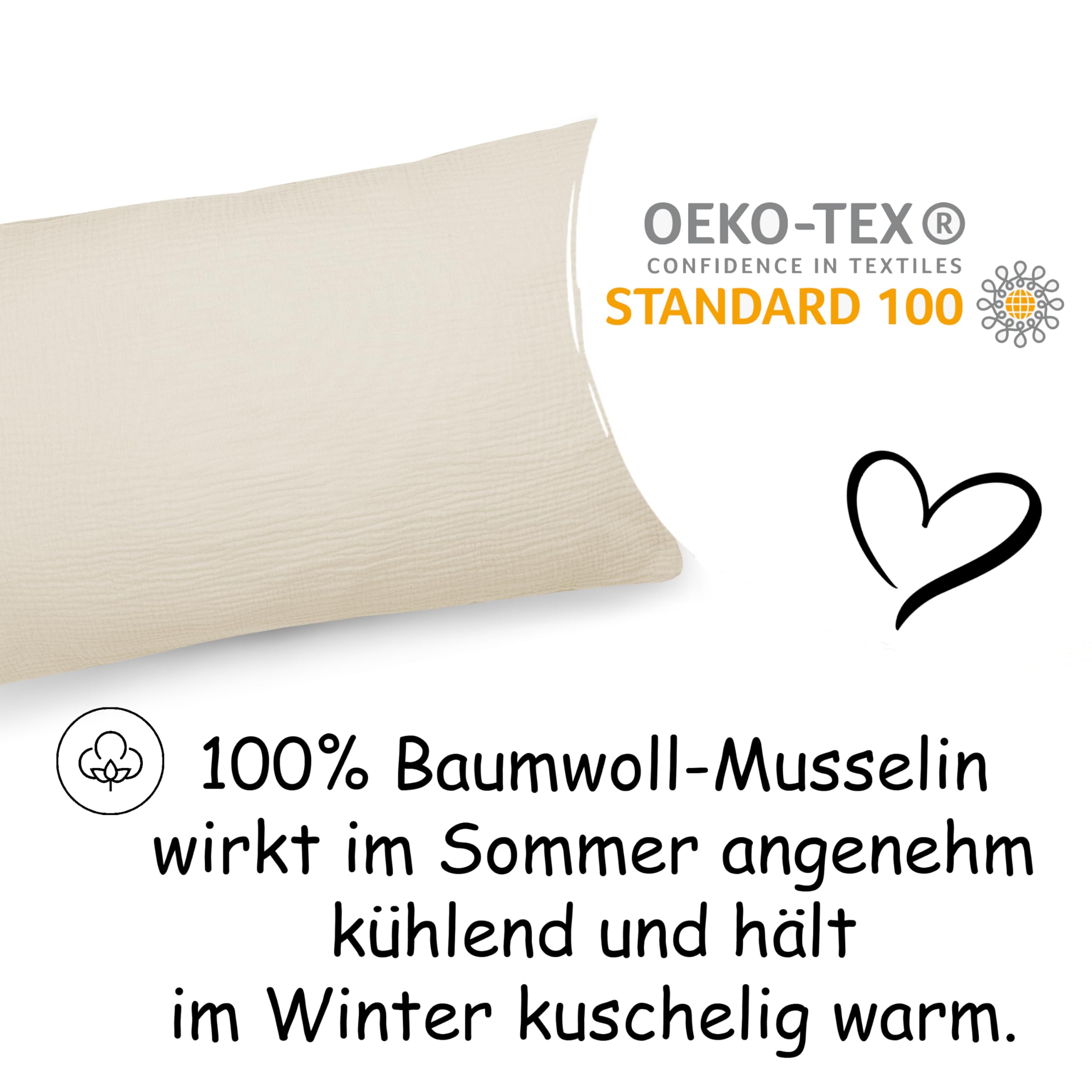 Housse De Coussin Mousseline Bio 30x30 Cm • Certifié GOTS • ÖkoTex • Douce Toute L'année • Fermeture éclair • Bleu