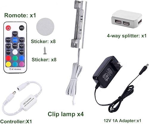 Miniatura 2 de AIBOO Kit de luces nocturnas LED debajo del gabinete para iluminación lateral trasera de estante de borde de vidrio con cable flexible y clip con