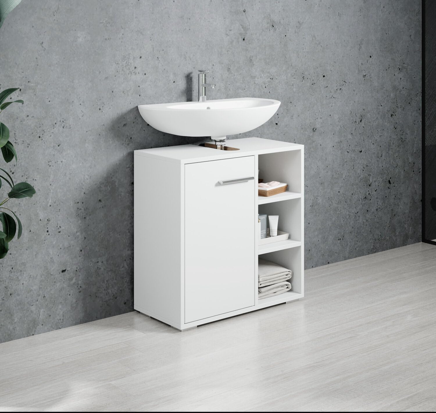 Badplaats B.V. Meuble Vasque Neptunus - Blanc - 60 x 28 x 60 cm - Meuble de Salle de Bain, Colonne, Armoire