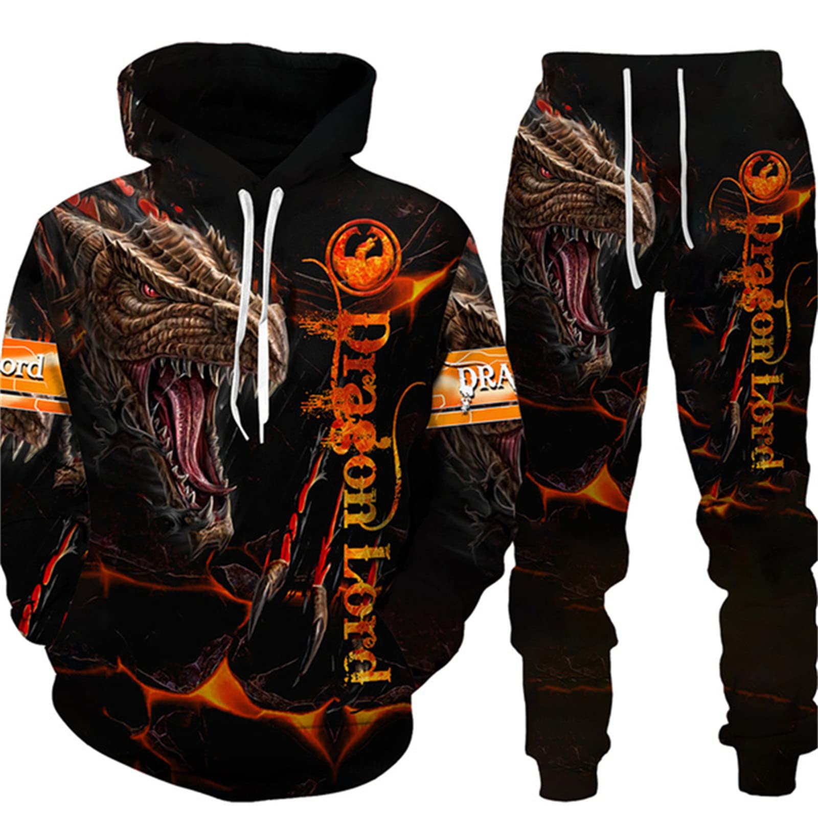 Xintayel Men's # 8 Tracksuit Two Piece Set For Viking Dragon 3D Printed Hoodie And Joggers Pants Set Hip Hop Casual Sportswear Set