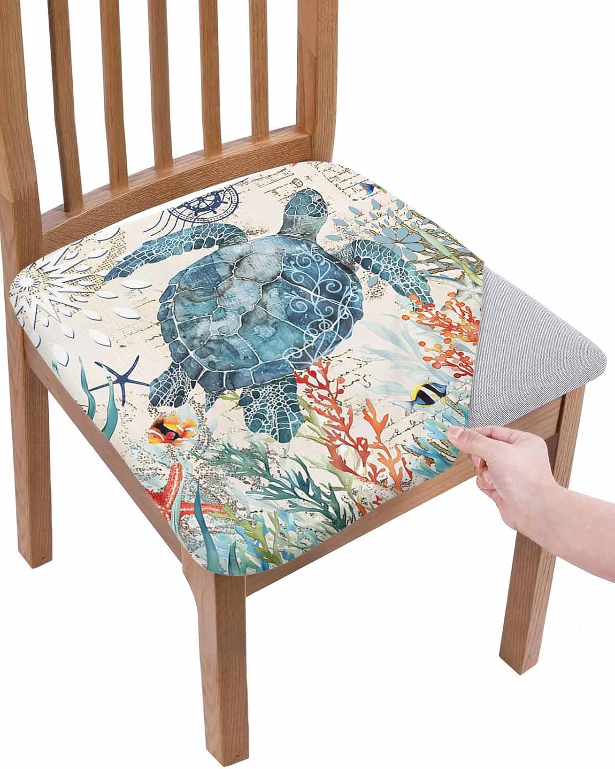 Blue Spring Floral Seat Covers for Dining Room Chair Set of 2, Summer Botanical Stretch Cushion Cover Washable Kitchen Chair Covers, Vintage Flowers Removable Chair Slipcovers Protector